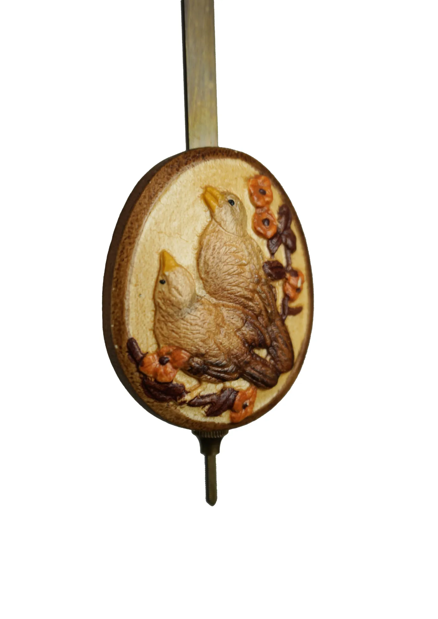 Cuckoo Clock  Bell Ringer  8 Day Movement (5) Chalet authentic black forest cuckoo clock with a bell ringer lady wearing traditional black forest dress and the red bolenhut, which means she is single lady. Black bolenhut represent married ladies. Colorful made by Hönes