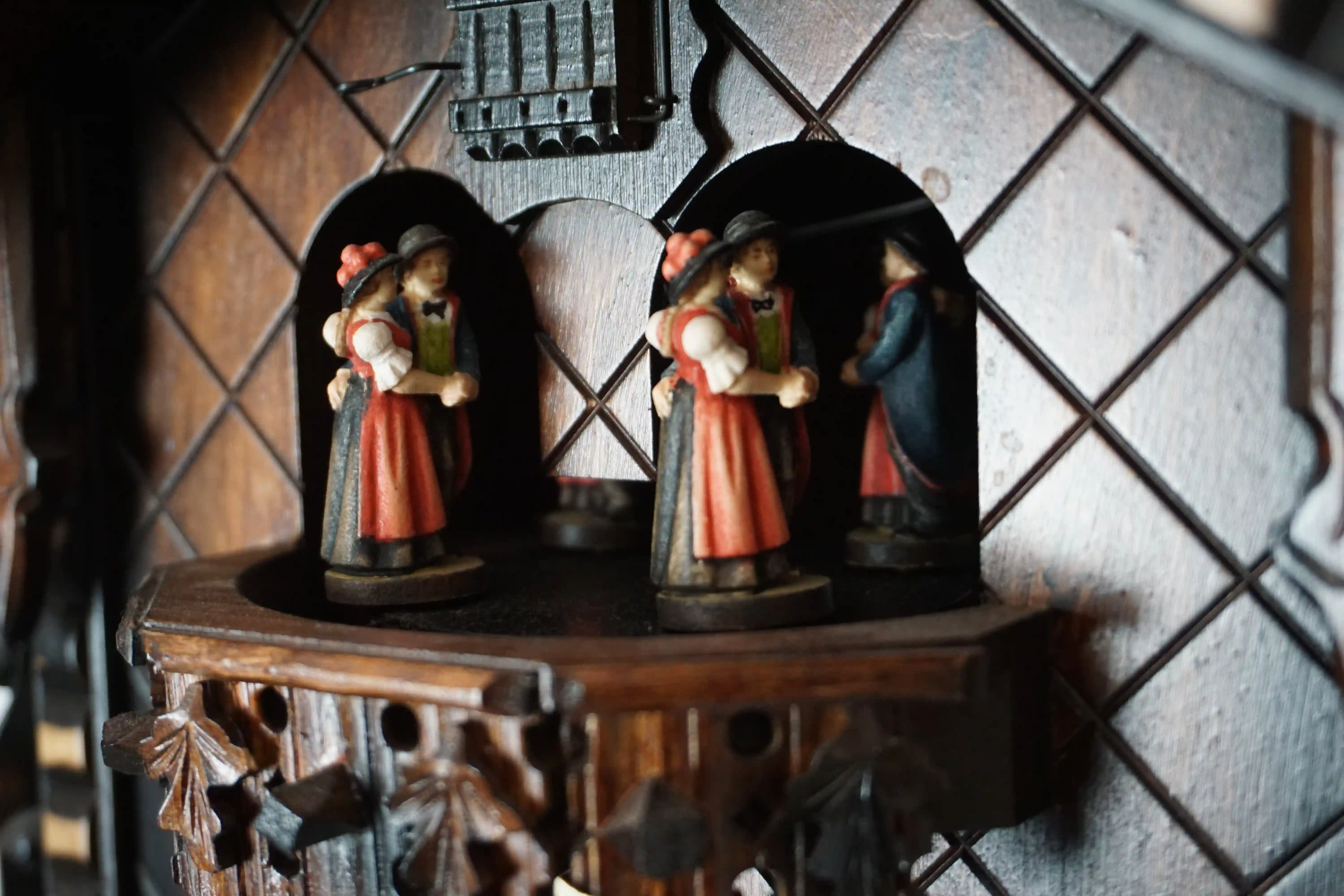 Cuckoo Clock  Train Station  8 Day Movement with Music (4) Large sized authentic Black Forest mechanical cuckoo clock originaly designed for a cuckoo clock competition in 1860s, meant to represent the train station duing the German industrial revolution