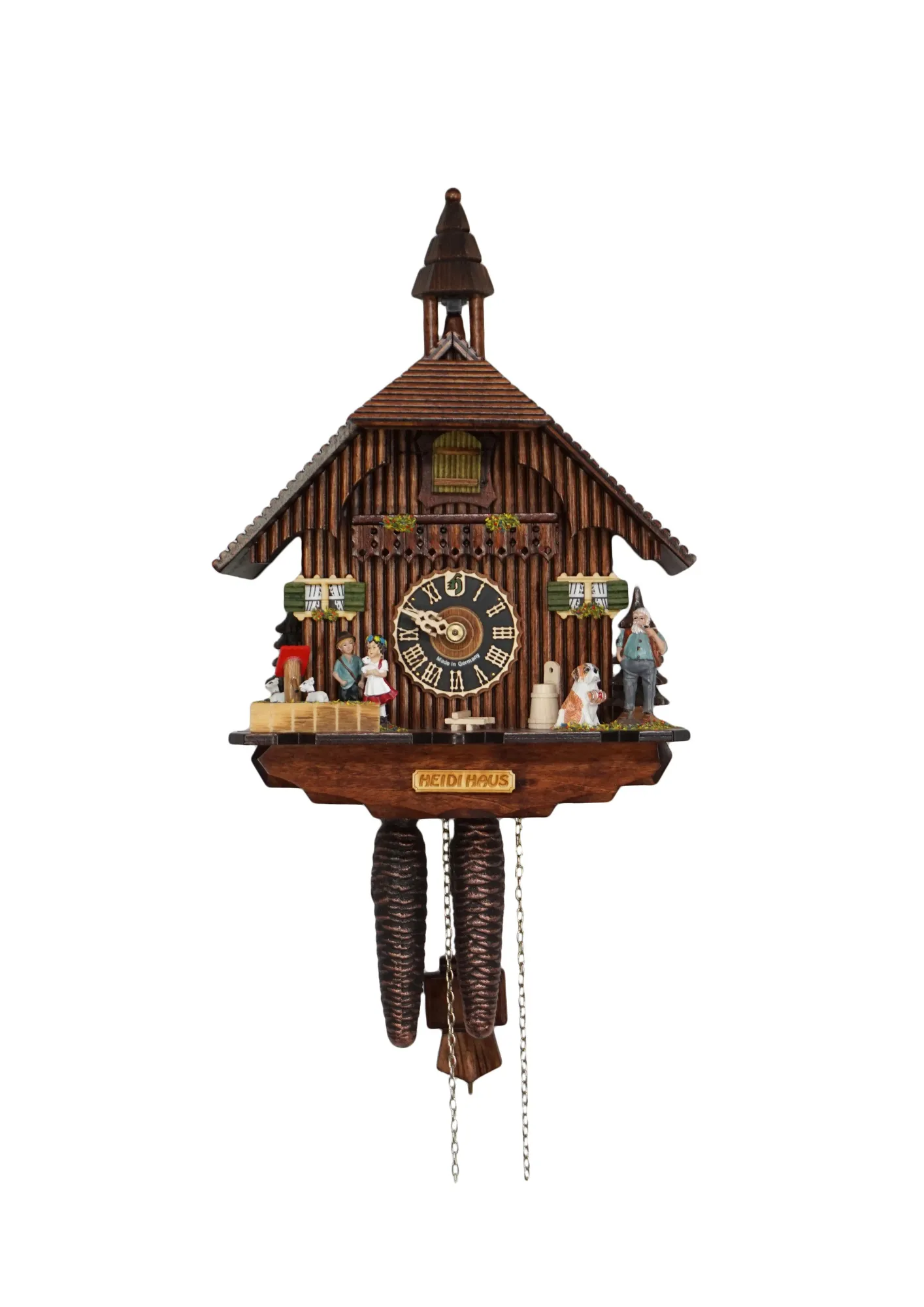 Cuckoo Clock  Heidi House  1 Day Movement (1) Beutiful Heidi storyline black forest cuckoo clock decorated with the main characters from the store and Heidi House sign made by Hönes