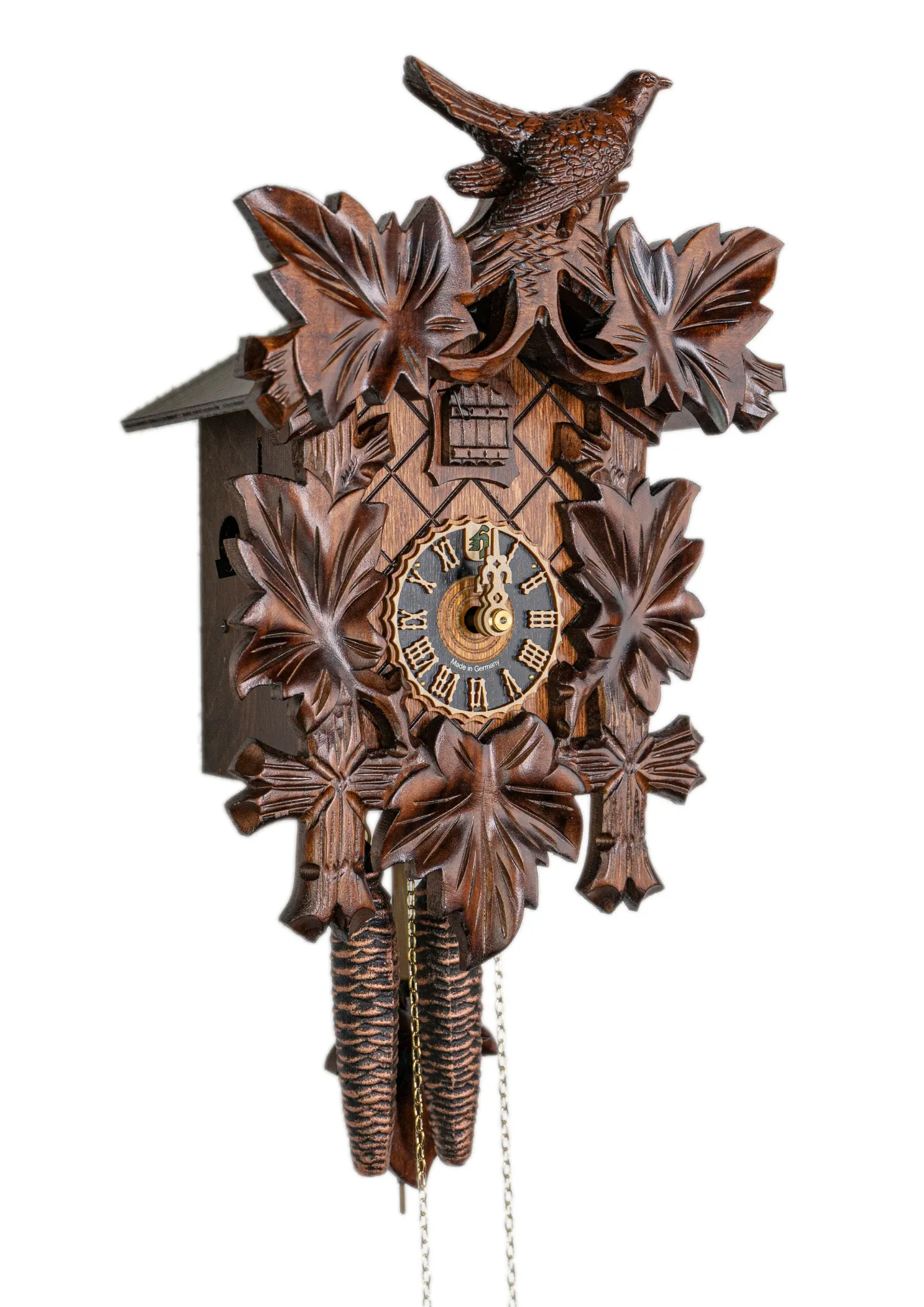 Cuckoo Clock  Traditional, Cuckoo Bird  1 Day Movement (2) Authentic mechanical brown black forest cuckoo clock with nicely carved cuckoo bird decorating the top made by Hönes
