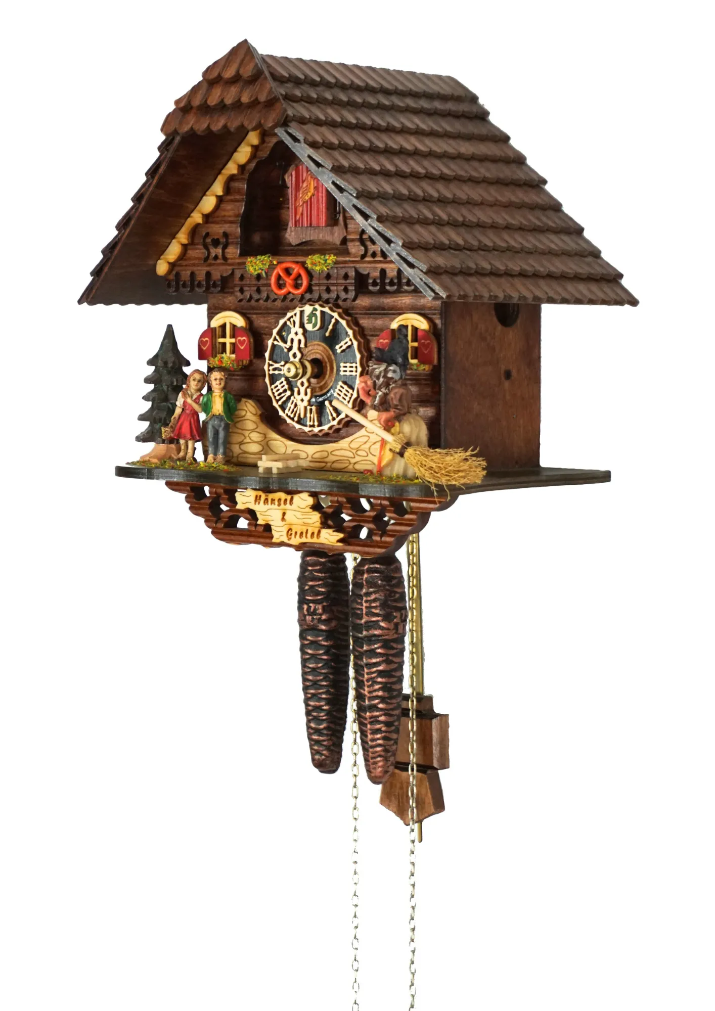 Cuckoo Clock  Hansel and Gretel  1 Day Movement (2) Authentic black forest cuckoo clock representing hansel and gretel story where the witch can be seen in front of the house of sweets made by Hönes