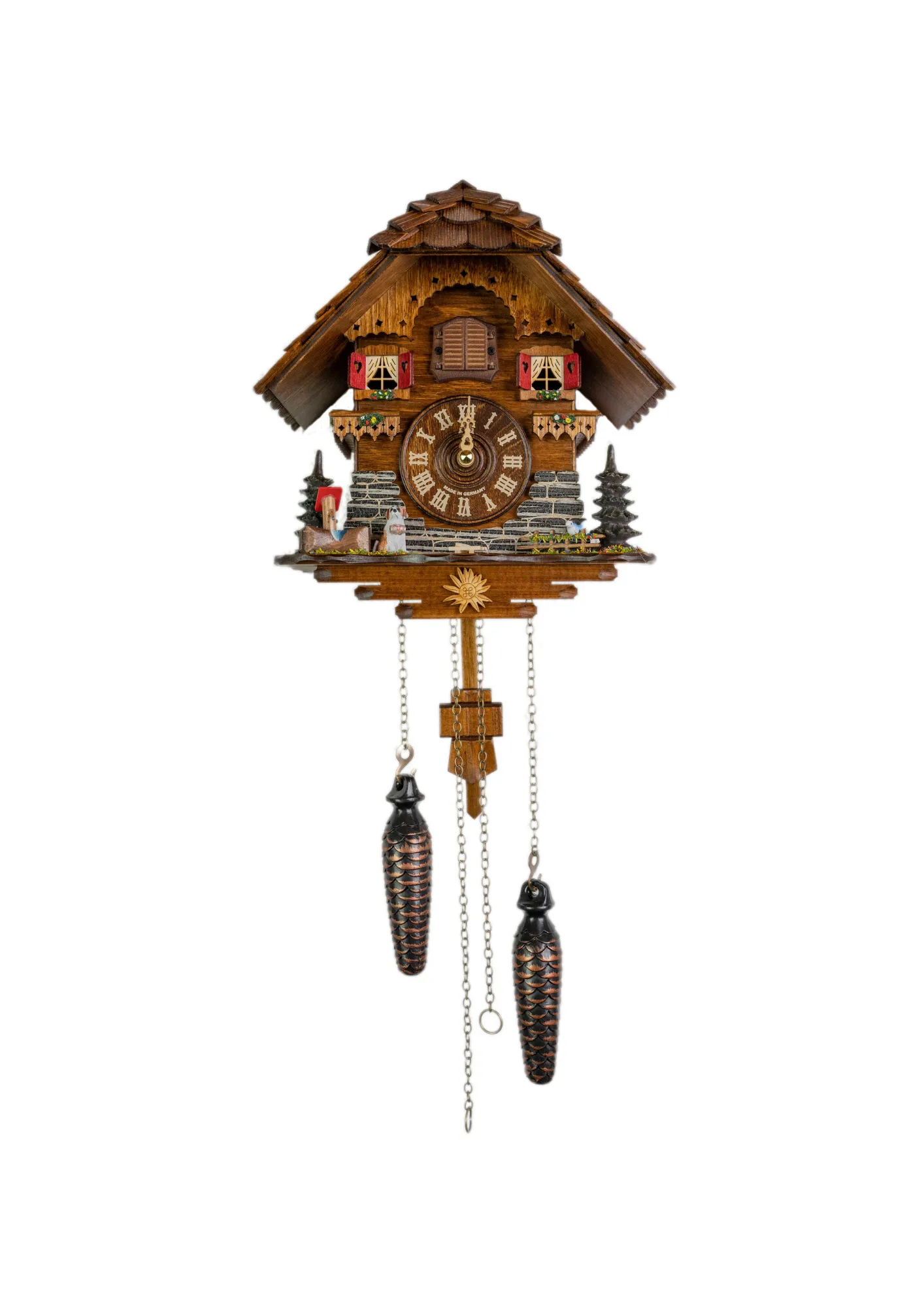 Cuckoo Clock  Chalet with St. Bernard  Battery (1) Souvenir battery chalet cuckoo clock with st. bernard plays music made by Trenkle Uhren