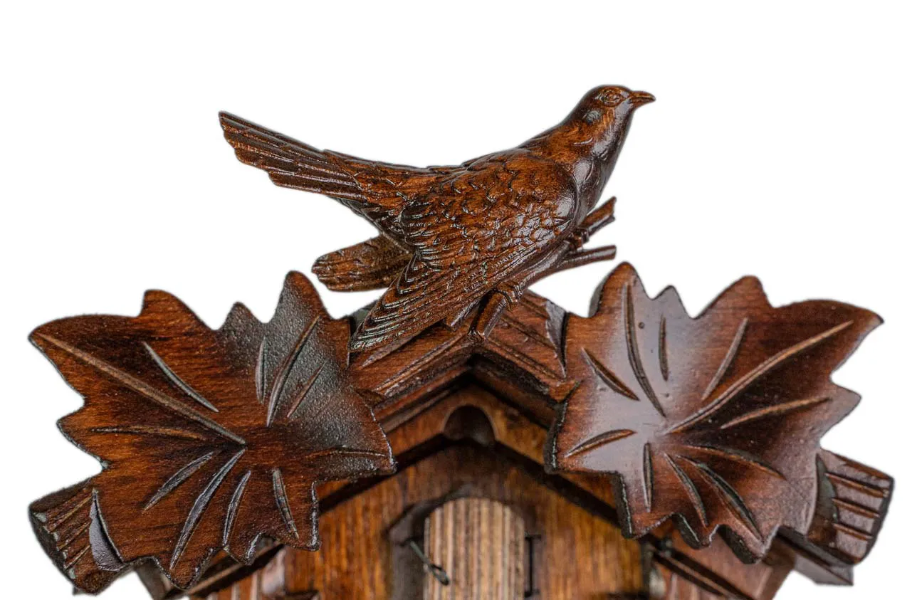 Cuckoo Clock  Small Traditional Style  1 Day Movement (5) original authentic tiny brown black forest cuckoo clock with a cuckoo bird on top made by Hönes