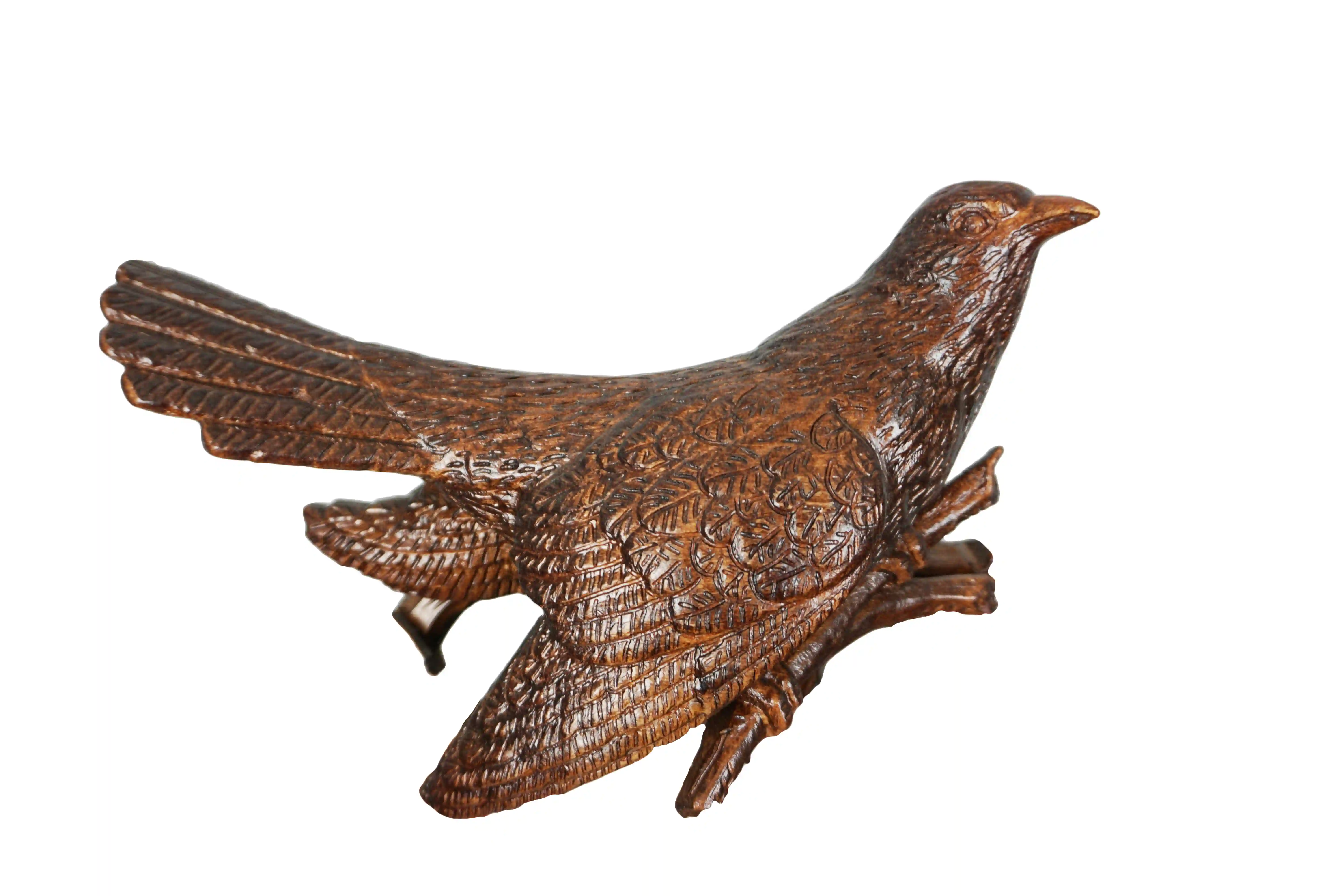 Cuckoo Clock  Birds Nest  8 Day Movement with Music (7) Authentic lager mechanical 8 day brown traditional black forest cuckoo clock hand carved to the finest detail. Decorated with five bird carvings and their nest with the offspring, this clocks represents the brid nest and wildlife in Black Forest. Made by