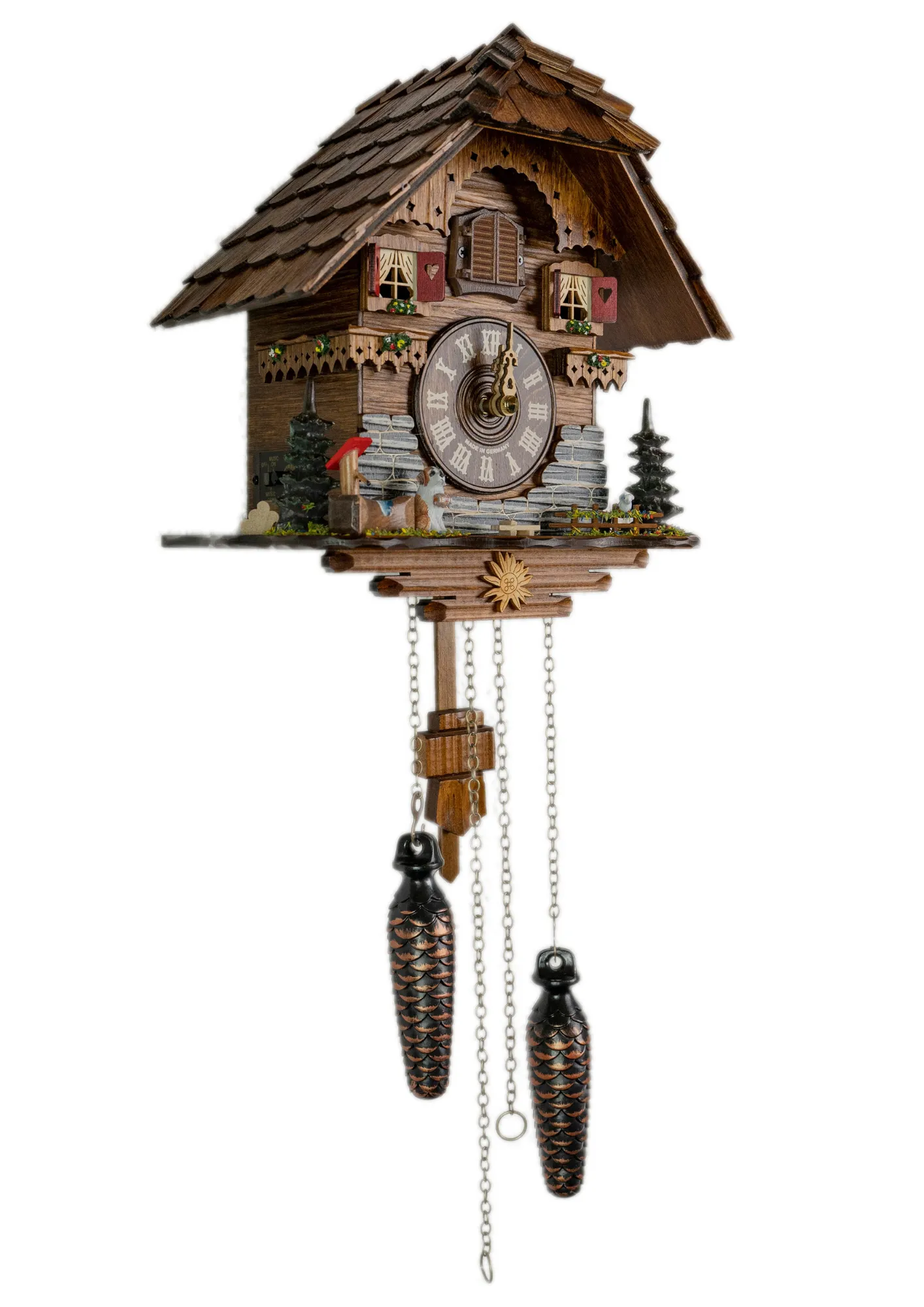 Cuckoo Clock  Chalet with St. Bernard  Battery (2) Souvenir battery chalet cuckoo clock with st. bernard plays music made by Trenkle Uhren