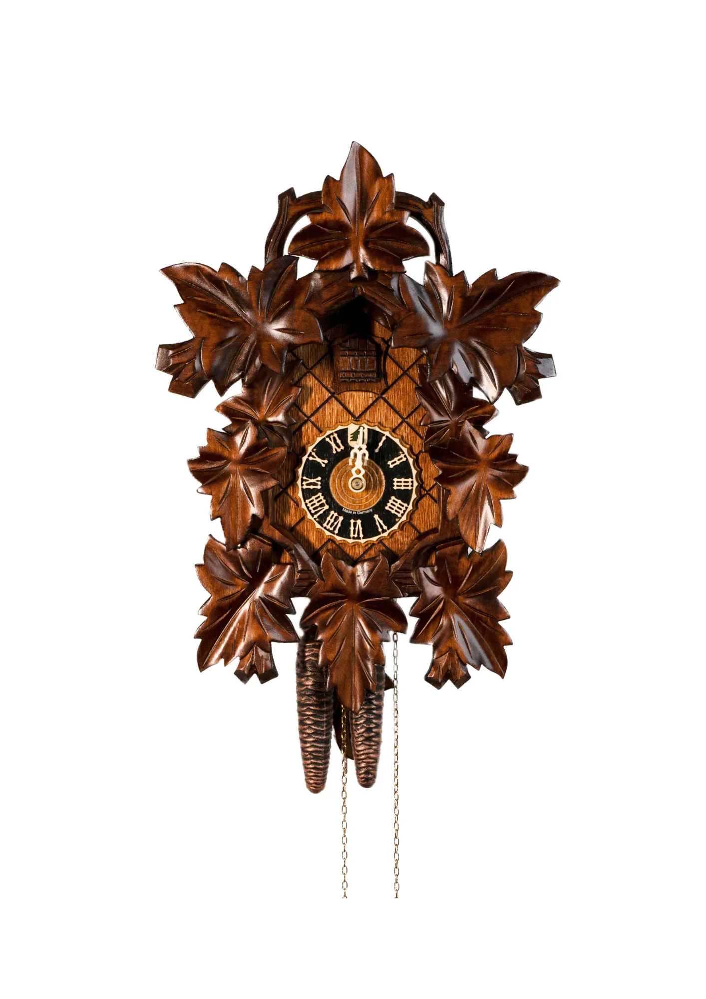 Cuckoo Clock  Wine Leaves  1 Day Movement (1) original authentic  brown black forest cuckoo clock decorated with wine leaves made by Hönes