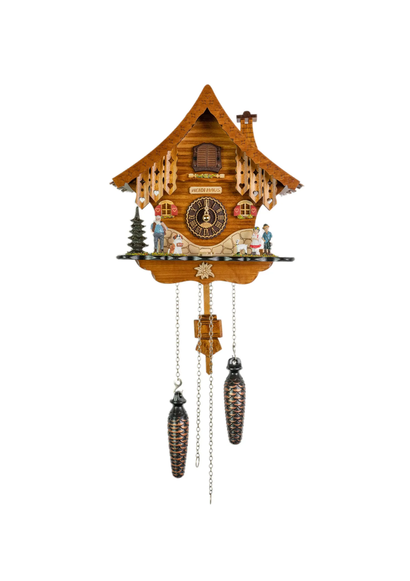 Cuckoo Clock  Heidi Chalet  Battery (1) Apline region battery cuckoo clock with music representing the Heidi story made by Trenkle Uhren