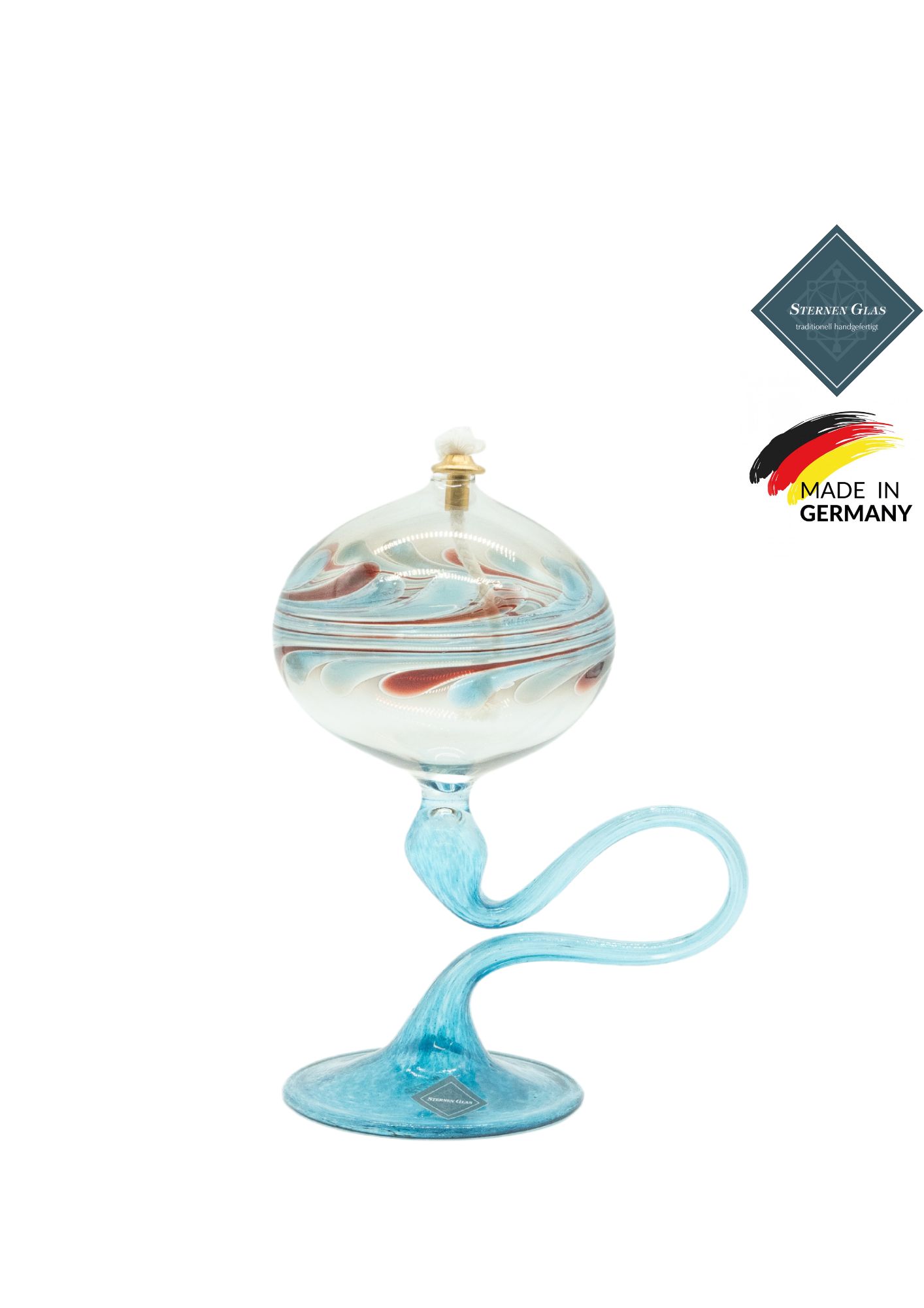 STERNEN GLAS | Oil Lamp with Pedestal | C Shape Turquoise  STERNEN GLAS | Oil Lamp with Pedestal | C Shape Turquoise