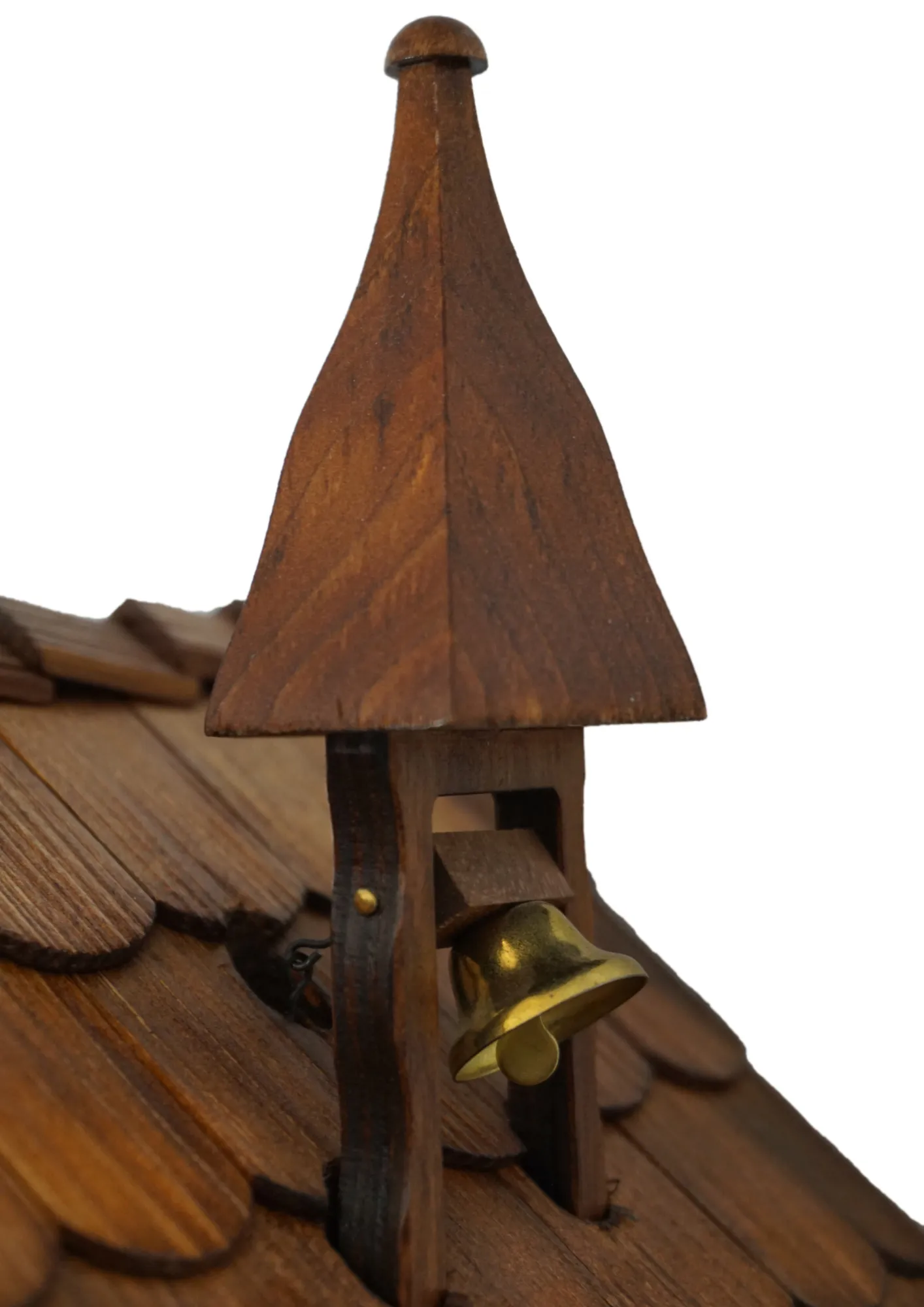 Cuckoo Clock  Bell Ringer  8 Day Movement (3) Chalet authentic black forest cuckoo clock with a bell ringer lady wearing traditional black forest dress and the red bolenhut, which means she is single lady. Black bolenhut represent married ladies. Colorful made by Hönes