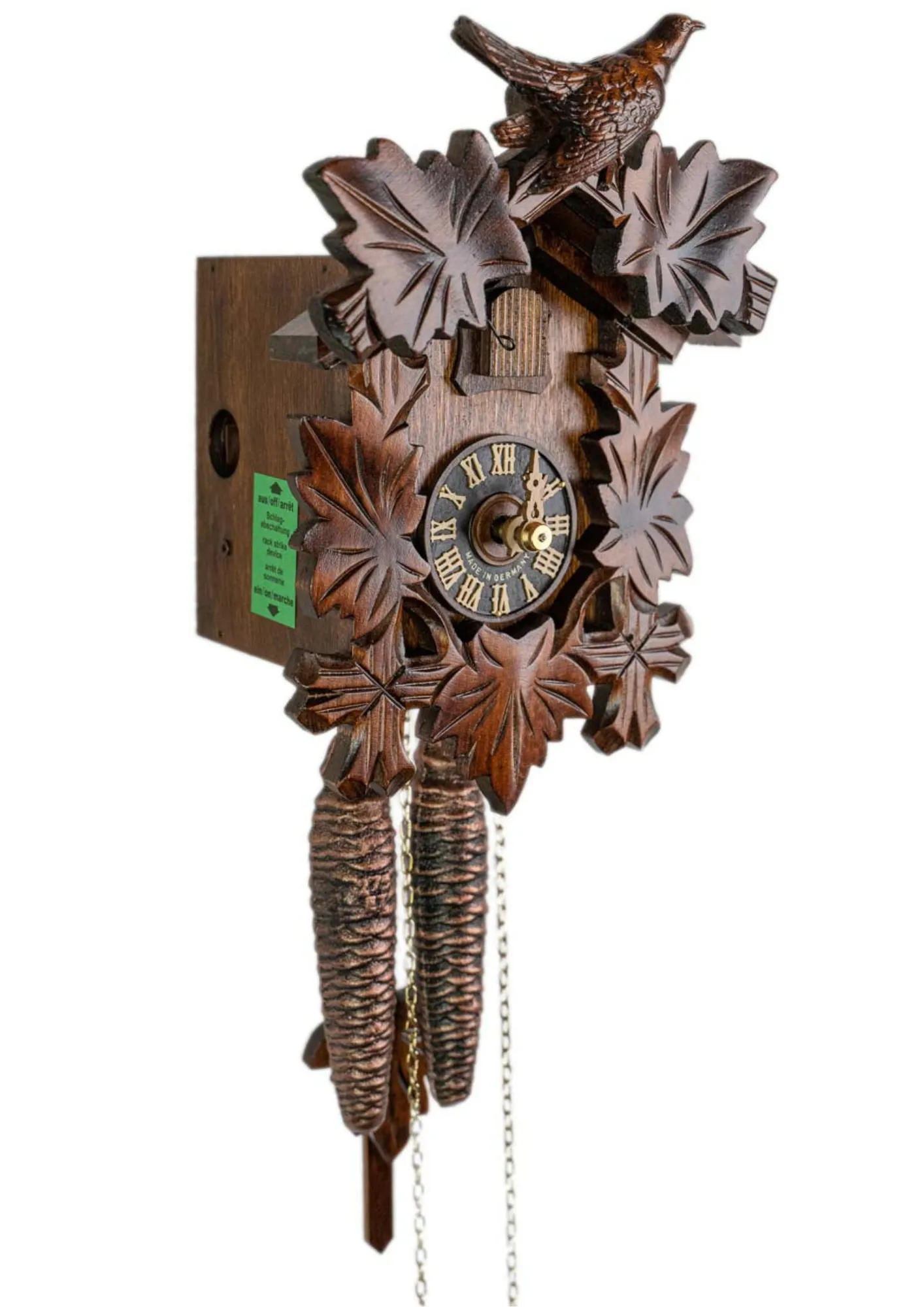 Cuckoo Clock  Small Traditional Style  1 Day Movement (2) original authentic tiny brown black forest cuckoo clock with a cuckoo bird on top made by Hönes