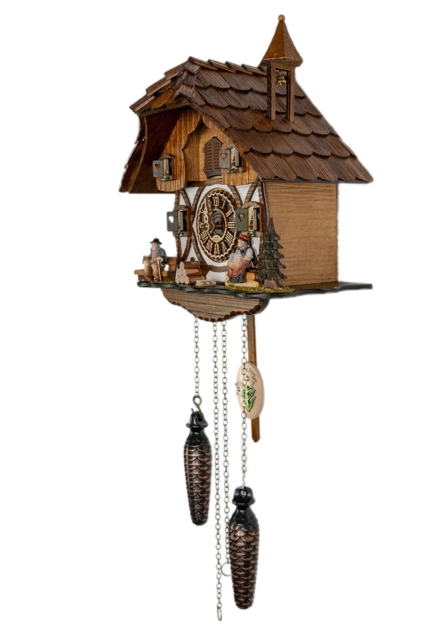 Cuckoo Clock  Black Forest Couple  Battery (3) Battery cuckoo clock with a black forest couple in front of the chalet house plays music made by Trenkle Uhren