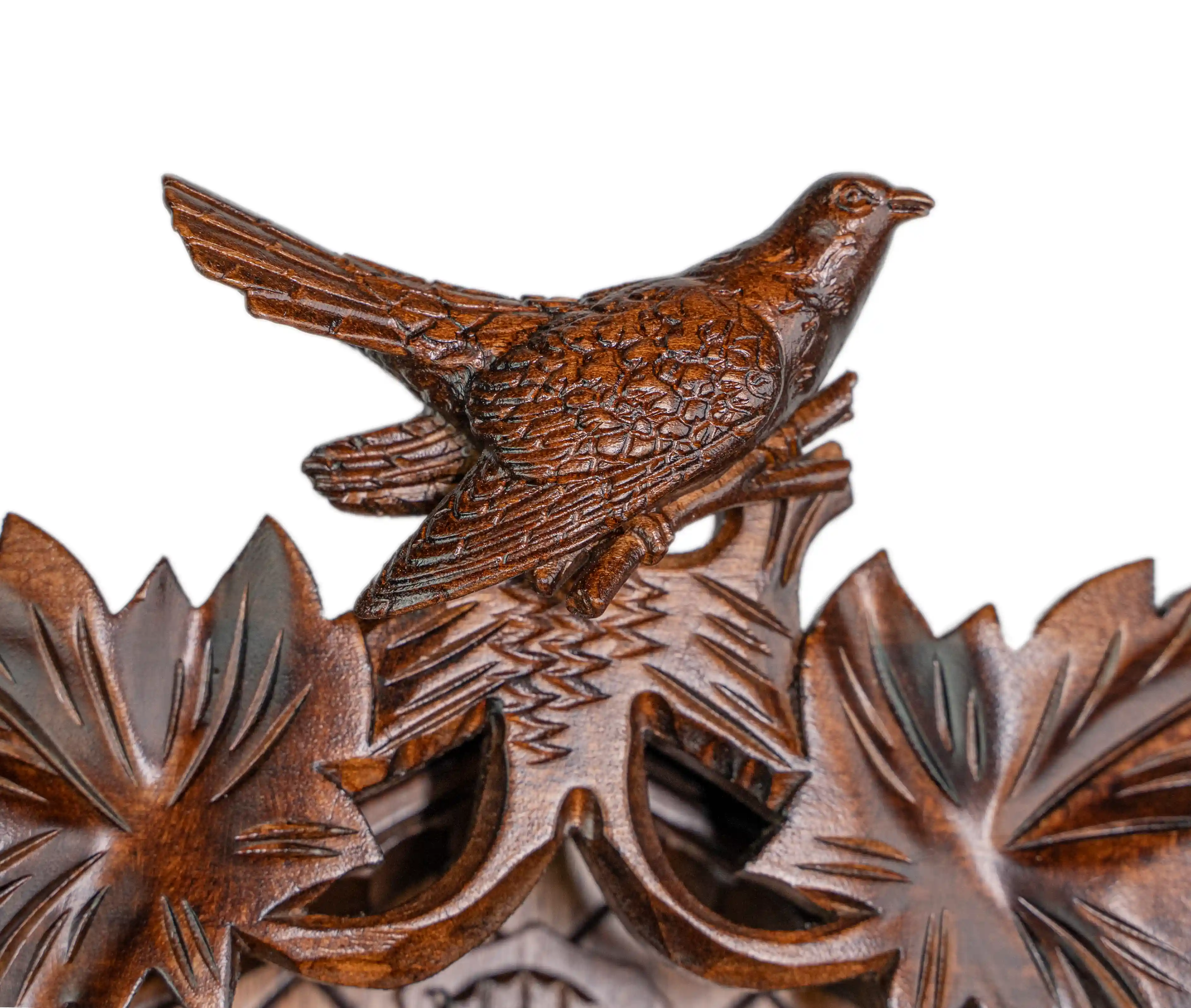 Cuckoo Clock  Traditional, Cuckoo Bird  1 Day Movement (5) Authentic mechanical brown black forest cuckoo clock with nicely carved cuckoo bird decorating the top made by Hönes