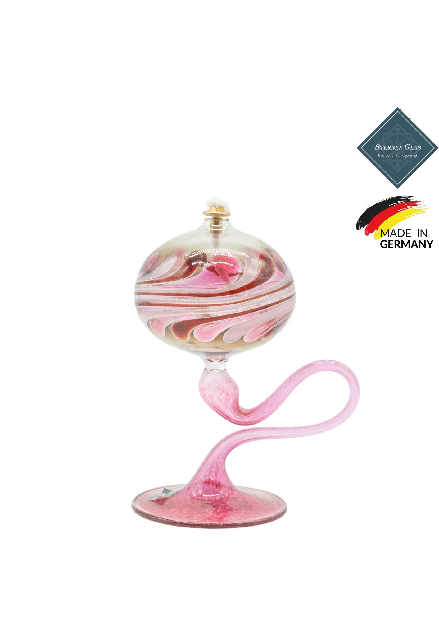 STERNEN GLAS | Oil Lamp with Pedestal | C Shape Pink STERNEN GLAS | Oil Lamp with Pedestal | C Shape Pink